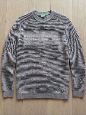 Boss Gray Ribbed Crewneck Sweater